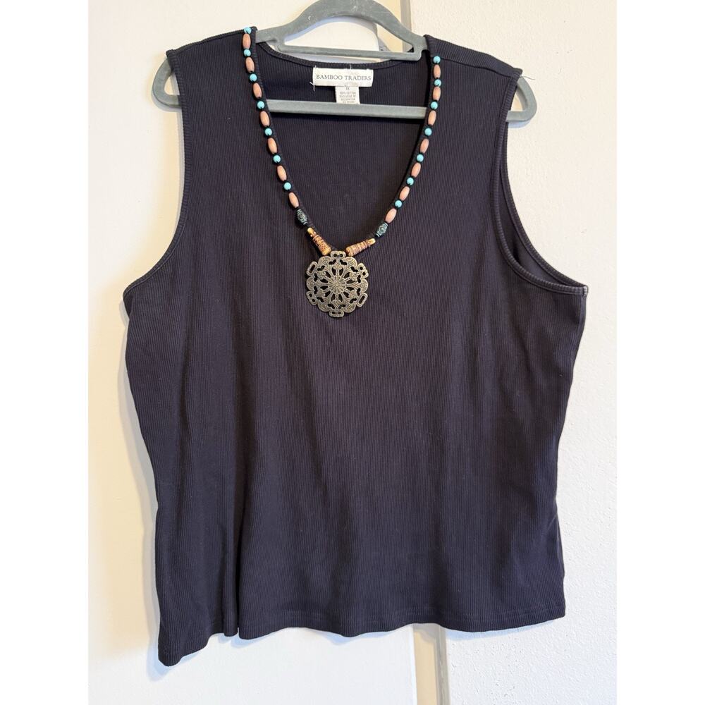 Bamboo Trader women's Black Tank Top With Attached Necklace Size 1X
